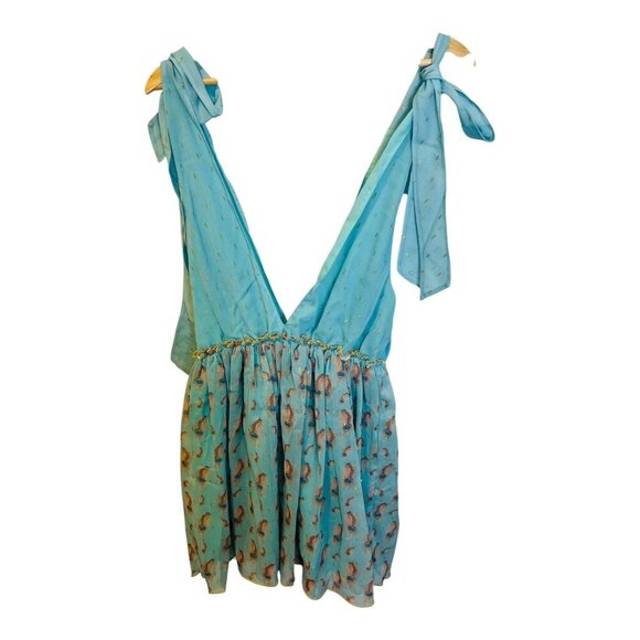 My beachy Side Sparrow Mini Dress Medium Peacock Feather Print Lined Adjustable - Picture 4 of 8